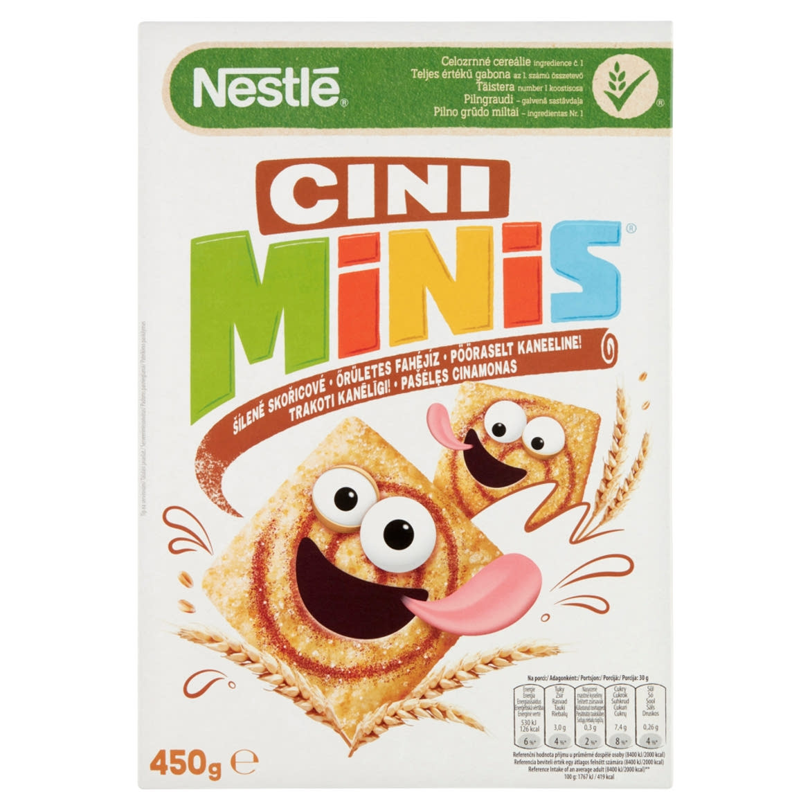 Nestlé Cini Minis ropogós, fahéjas gabonapehely teljes kiőrlésű búzával