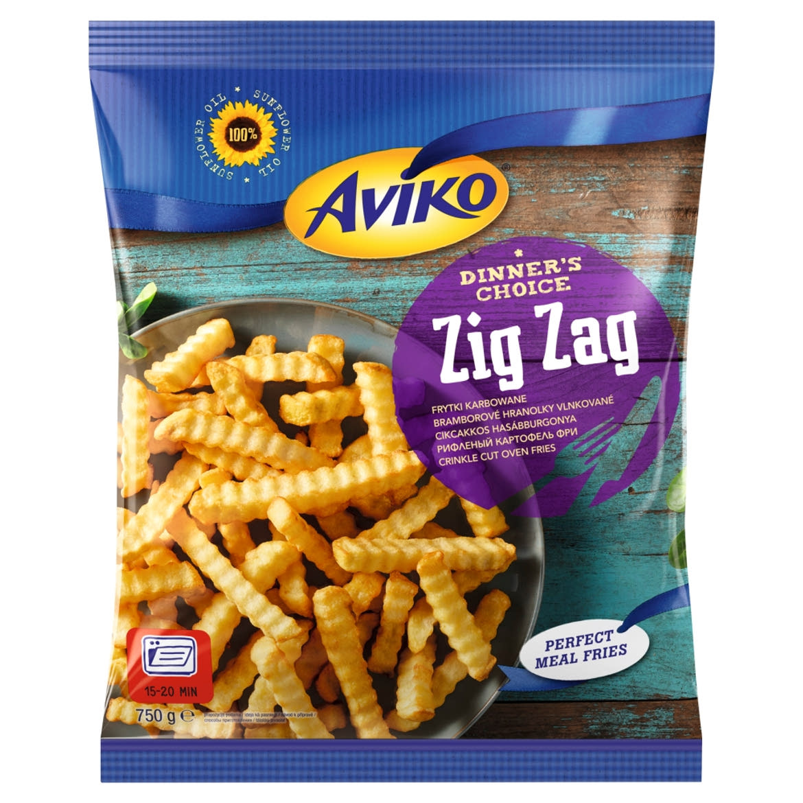 Aviko Zig Zag elősütött és gyorsfagyasztott cikcakkos hasábburgonya sütőbe 750 g