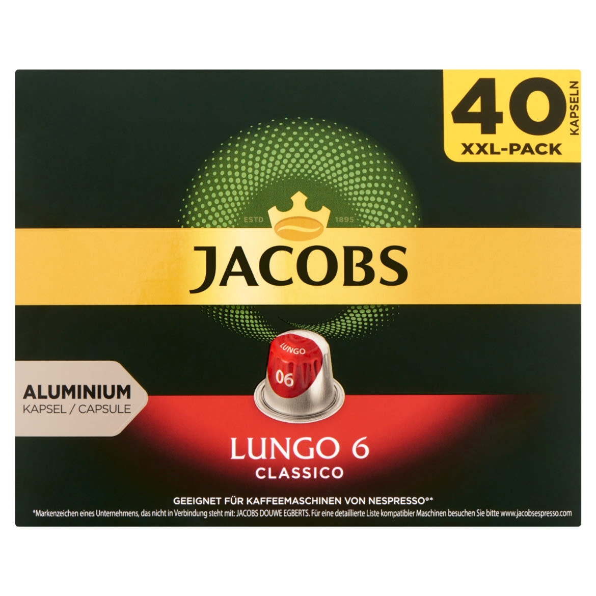Jacobs Lungo 6 Classico őrölt-pörkölt kávé kapszulában 40 db