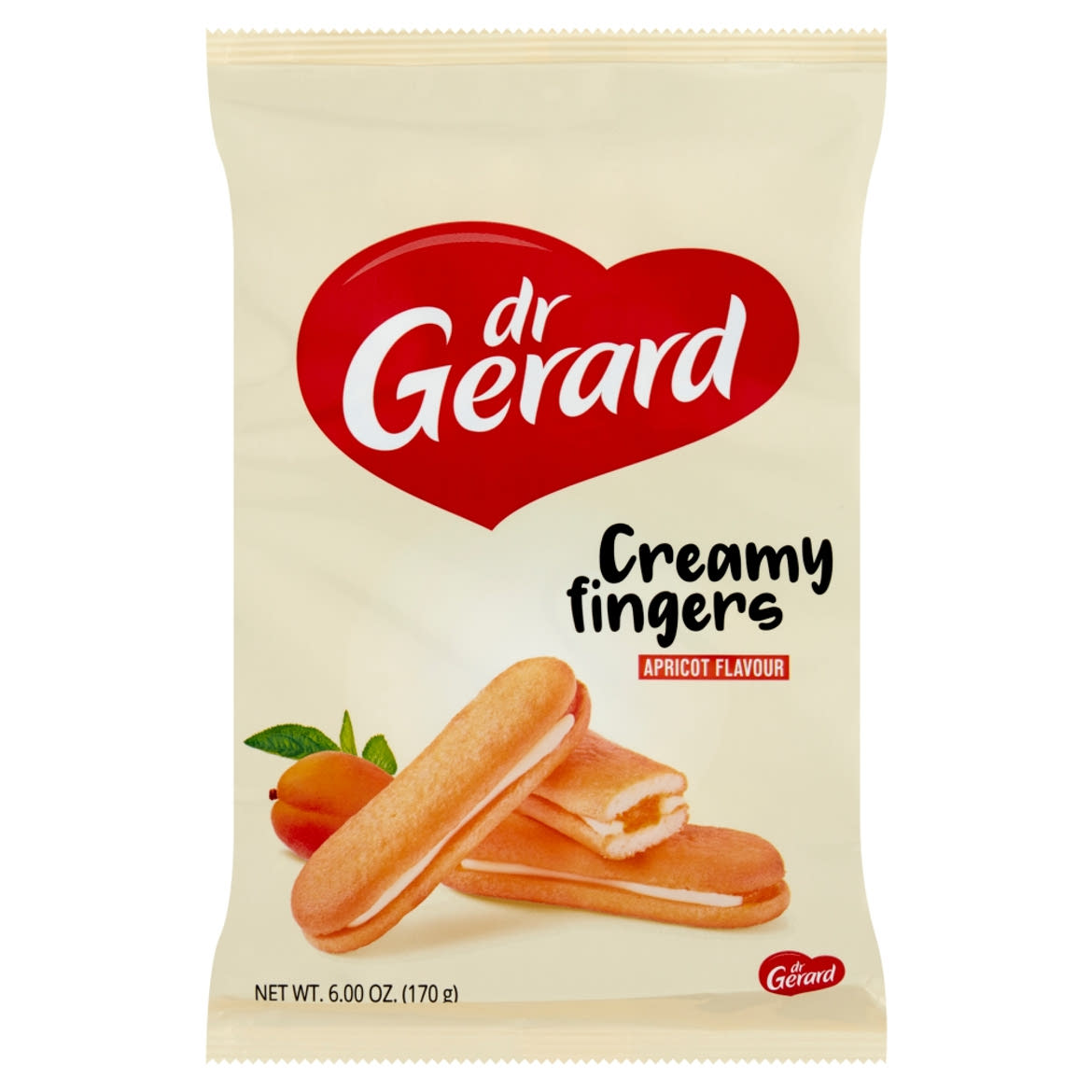 Dr Gerard Creamy Fingers sárgabarack ízű töltelékkel és tejszín ízű krémmel töltött piskóta