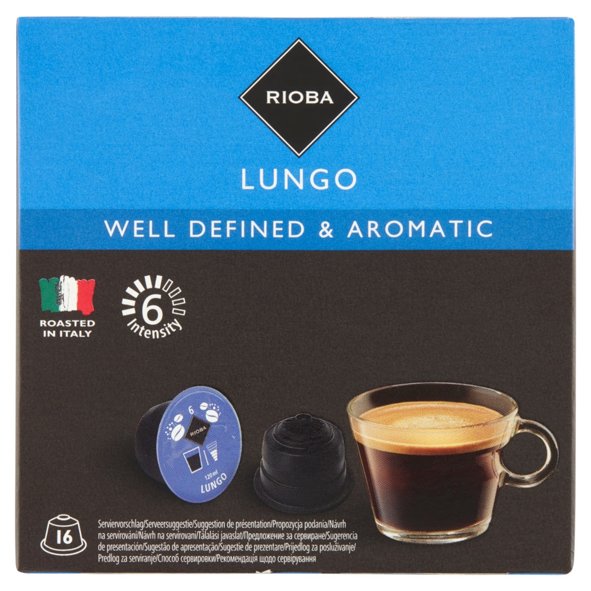 Rioba Lungo pörkölt, őrölt kávé kapszulákban 16 x (112 g)