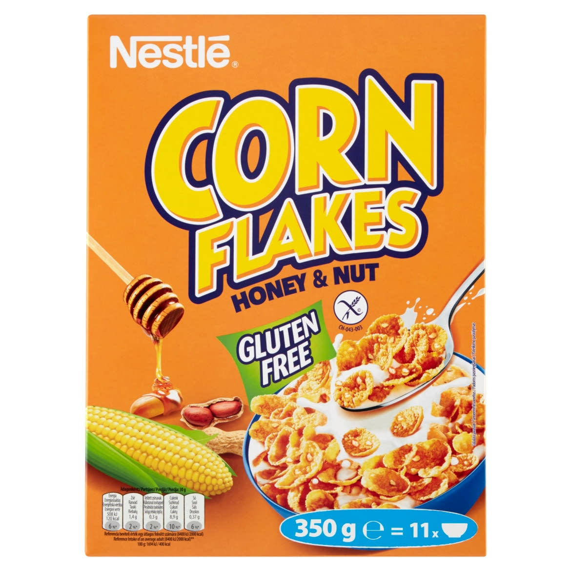 Nestlé Corn Flakes gluténmentes ropogós kukoricapehely mézzel, földimogyoróval és vitaminokkal