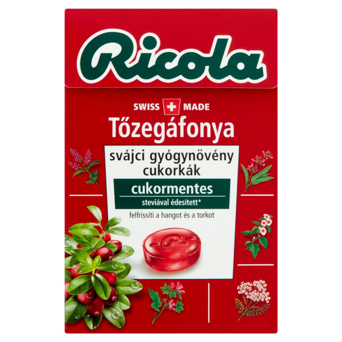 Ricola Tőzegáfonya cukormentes svájci gyógynövény cukorkák