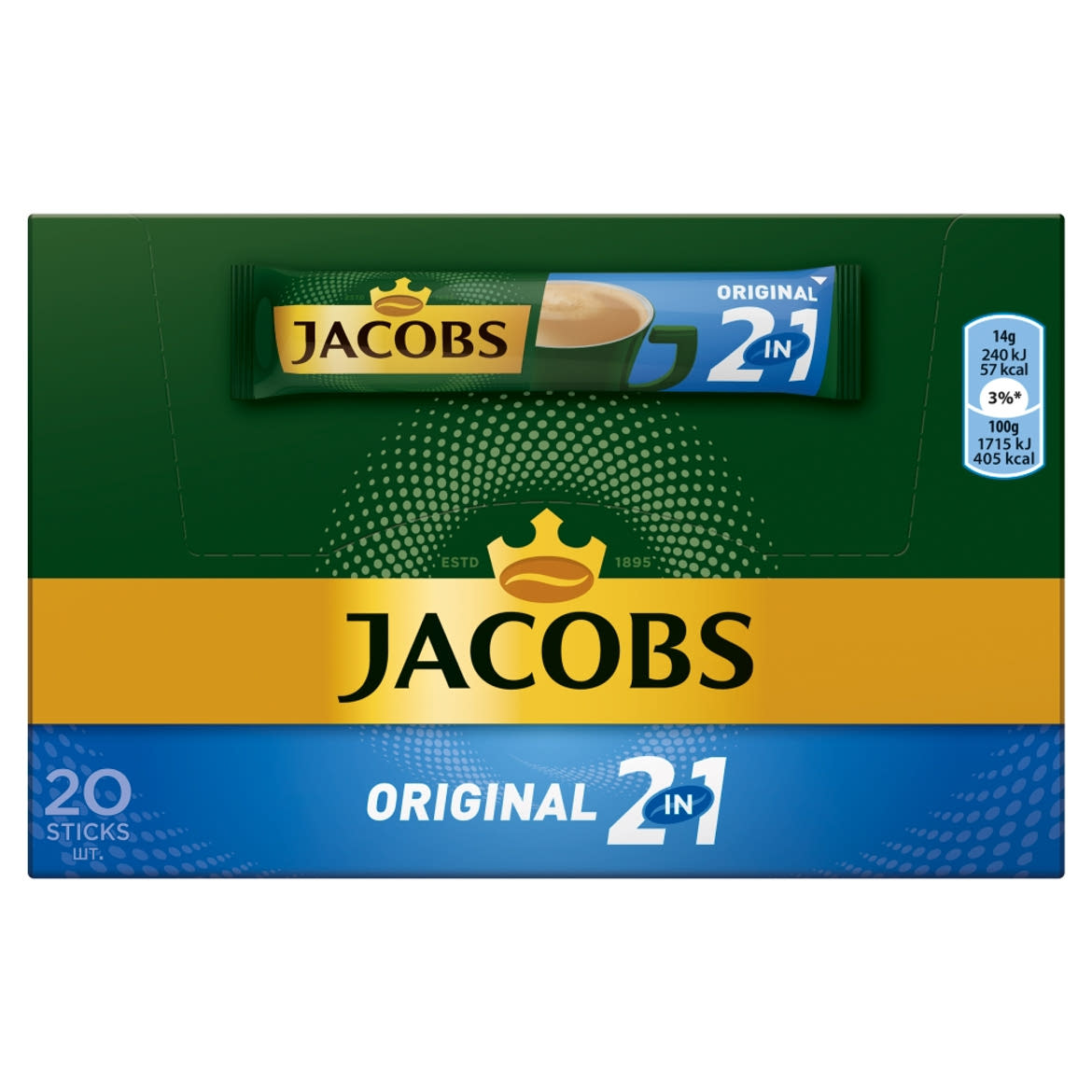 Jacobs Original 2in1 azonnal oldódó kávéitalpor 20 db 280 g