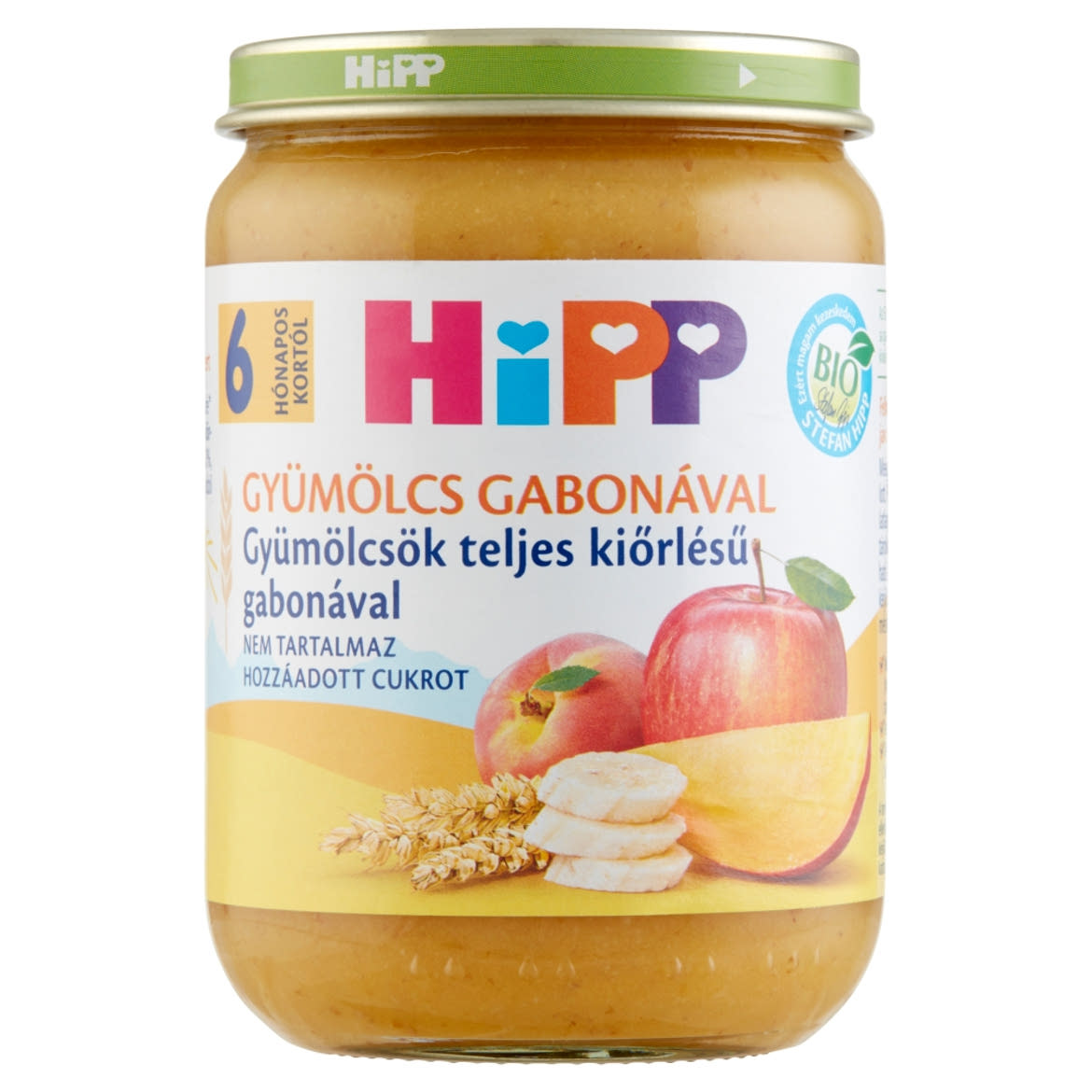 HiPP Gyümölcs Gabonával BIO gyümölcsök teljes kiőrlésű gabonával bébidesszert 6 hónapos kortól
