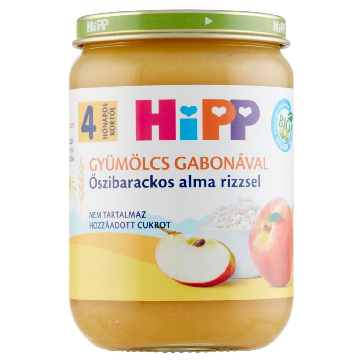 HiPP Gyümölcs Gabonával BIO őszibarackos alma rizzsel bébidesszert 4 hónapos kortól 190 g