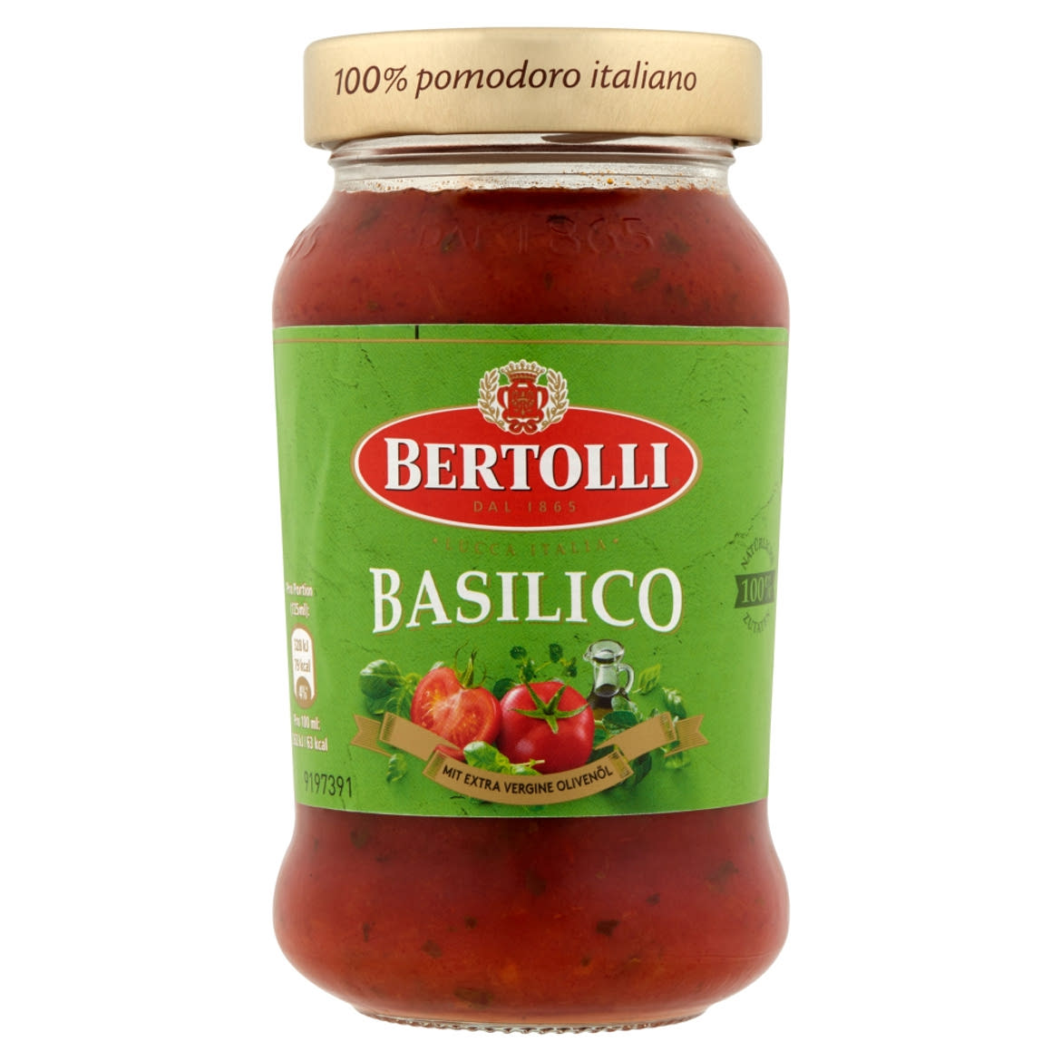 Bertolli Bazsalikom olasz tésztaszósz paradicsommal, extra szűz olívaolajjal és bazsalikommal