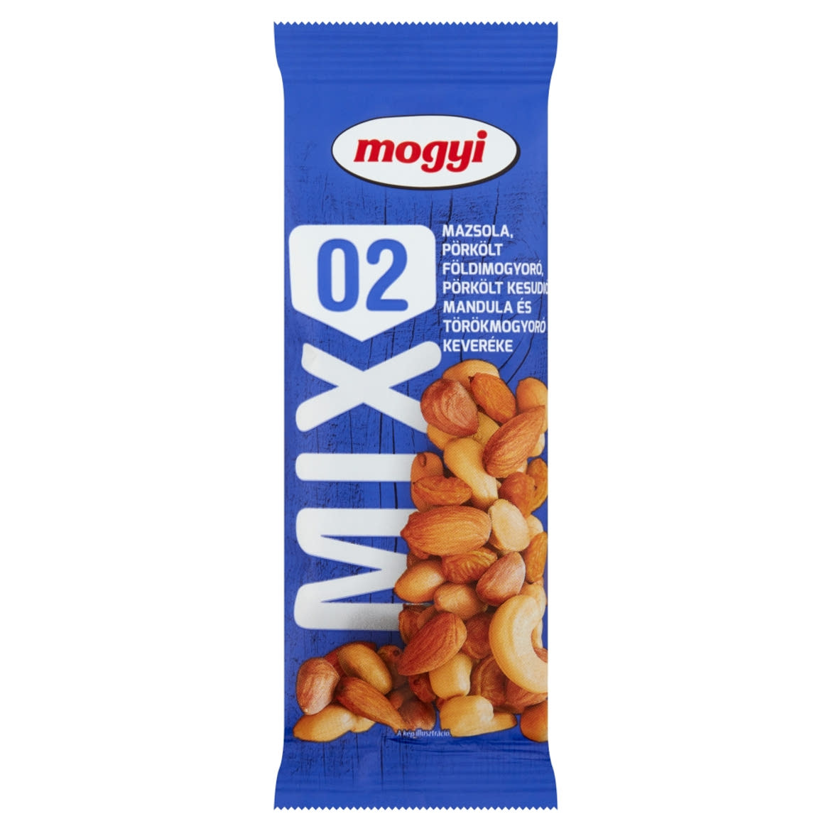 Mogyi Mix 02 mazsola, pörkölt földimogyoró, pörkölt kesudió, mandula és törökmogyoró keveréke