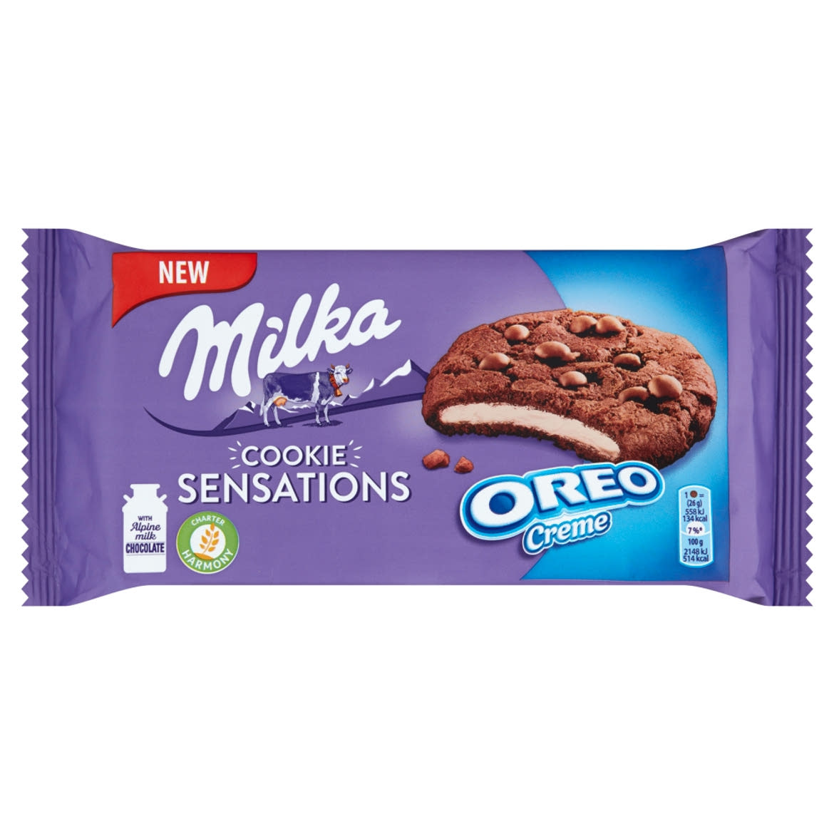 Milka Cookie Sensations Oreo Creme kakaós keksz tejcsokoládé darabokkal & vaníliás töltelékkel