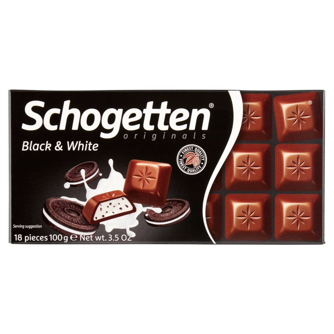 Schogetten Black & White tejcsokoládé vaníliakrém-töltelékkel és kakaós kekszdarabokkal 100 g
