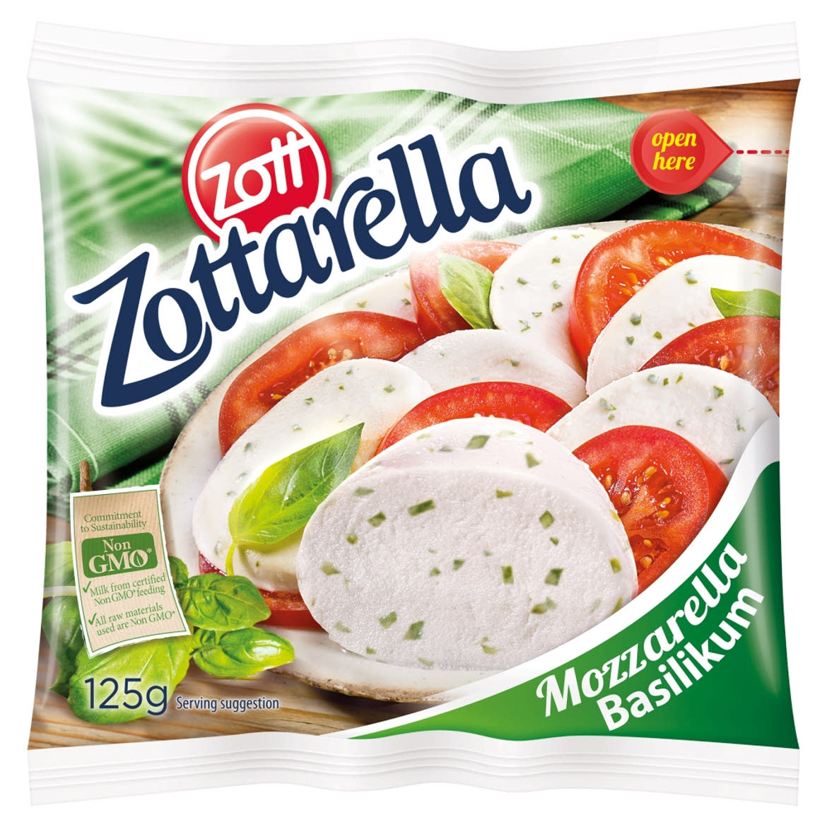Zott Zottarella zsíros, lágy, bazsalikomos mozzarella sajt 125 g