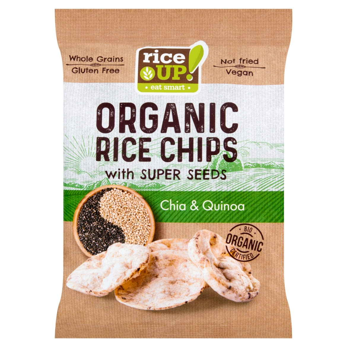 RiceUp! Eat Smart BIO teljes kiőrlésű barna rizs chips chia maggal és quinoával