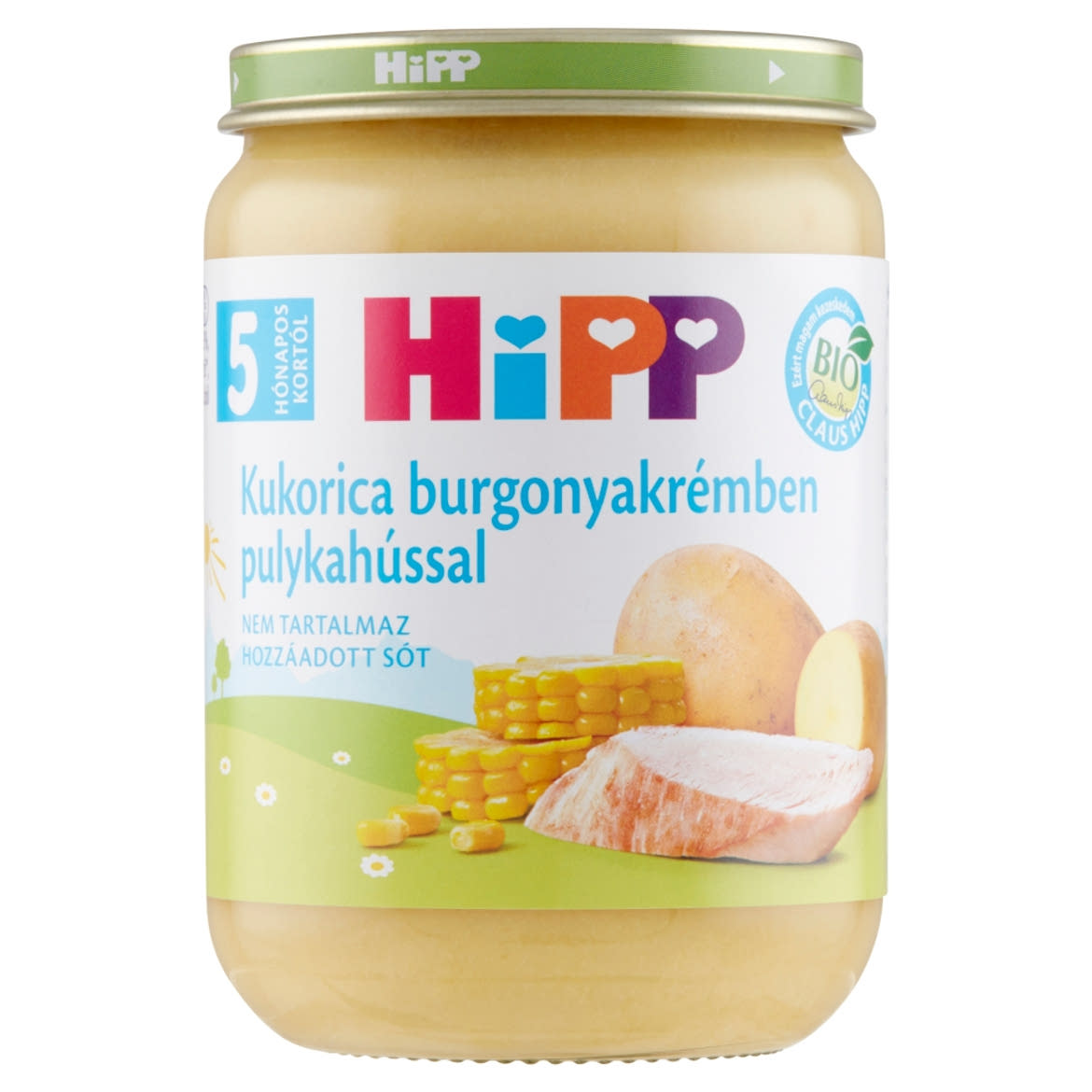 HiPP BIO kukorica burgonyakrémben pulykahússal bébiétel 5 hónapos kortól