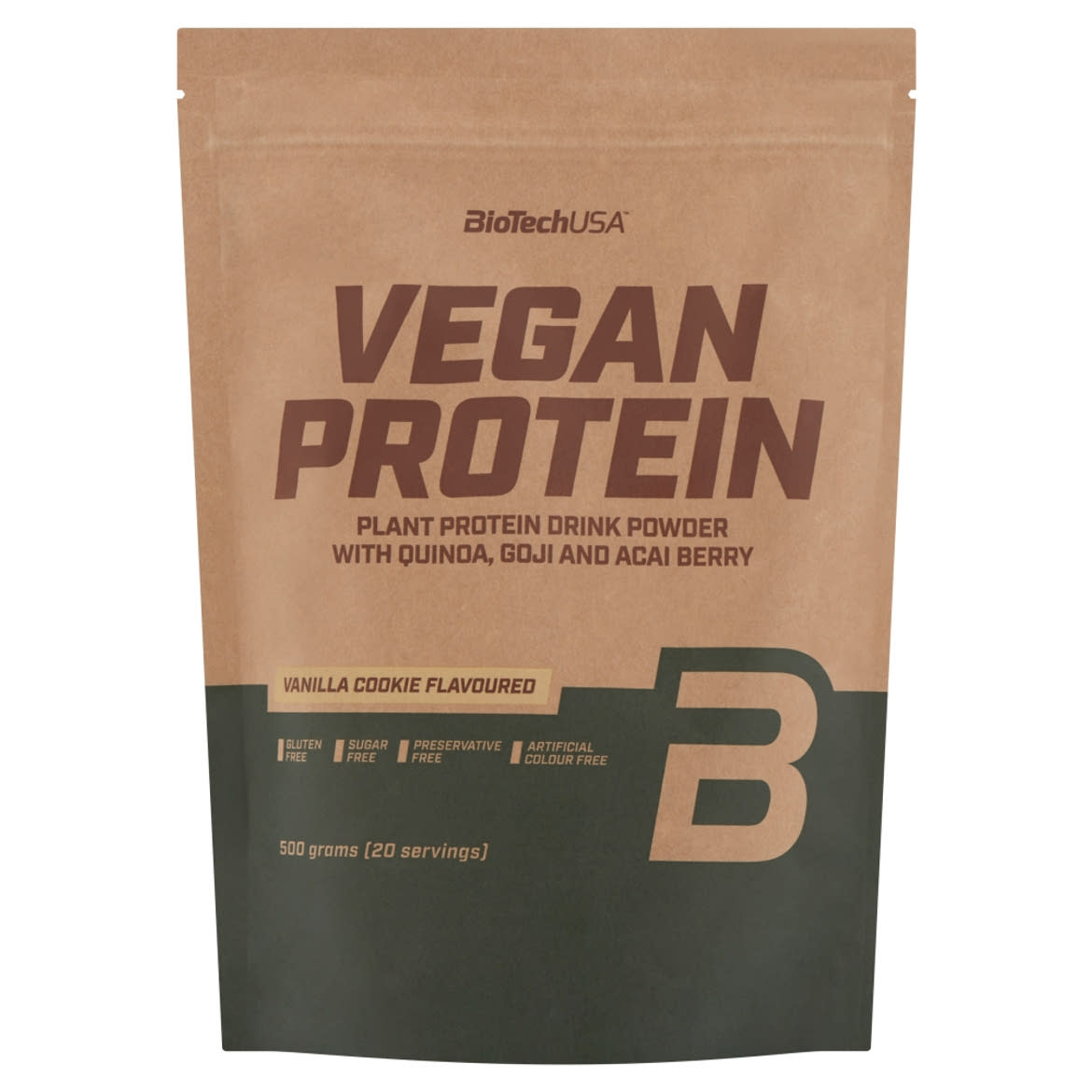BioTechUSA Vegan Protein cukormentes vaníliás sütemény ízű fehérje italpor édesítőszerekkel