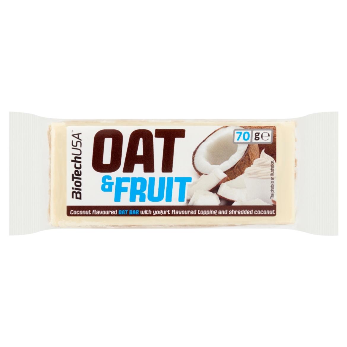 BioTechUSA Oat&Fruit kókusz ízű zabszelet kókuszreszelékkel, tetején joghurtos bevonattal
