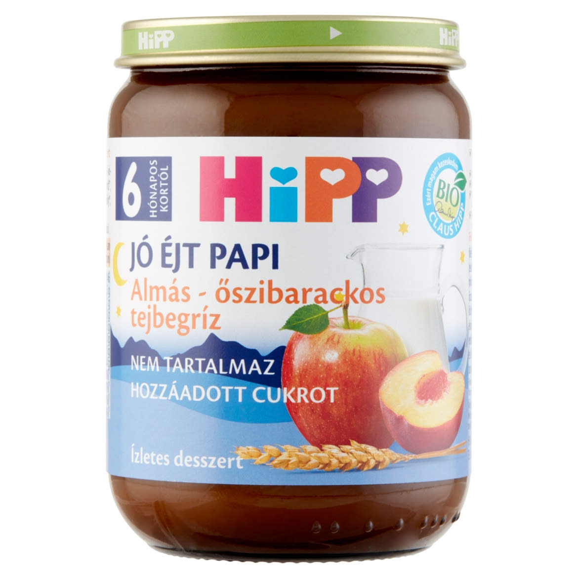 HiPP Jó Éjt Papi BIO almás-őszibarackos tejbegríz bébidesszert 6 hónapos kortól