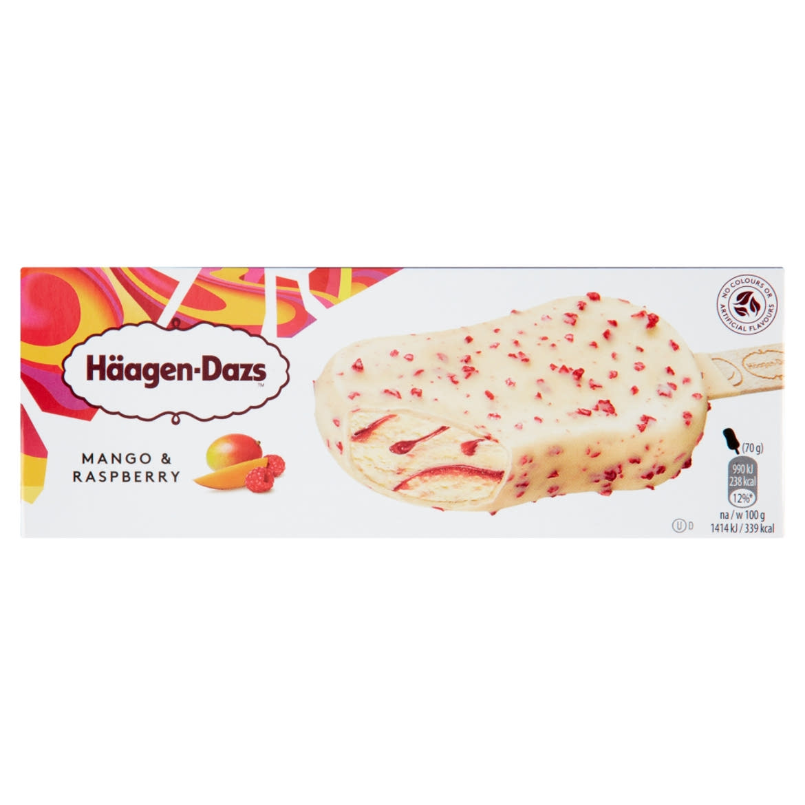 Häagen-Dazs mangós jégkrém málna öntettel belga fehér csokoládé bevonattal és málnadarabokkal 80 ml