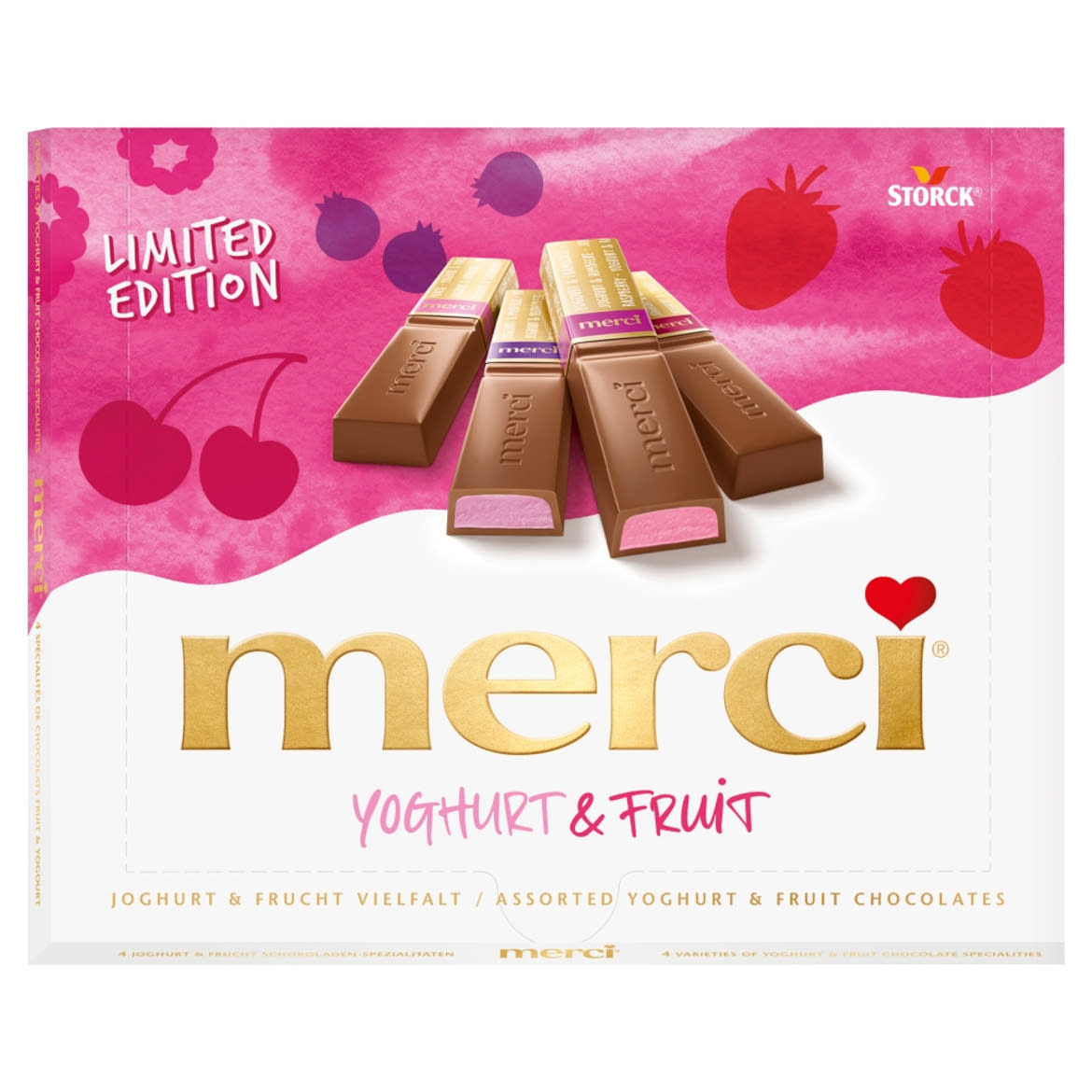 Merci 4 joghurtos és gyümölcsös ízű töltött tejcsokoládé specialitás