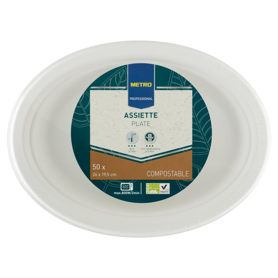 Metro Professional biológiailag lebomló, eldobható ovális tányér 26 cm x 19,5 cm