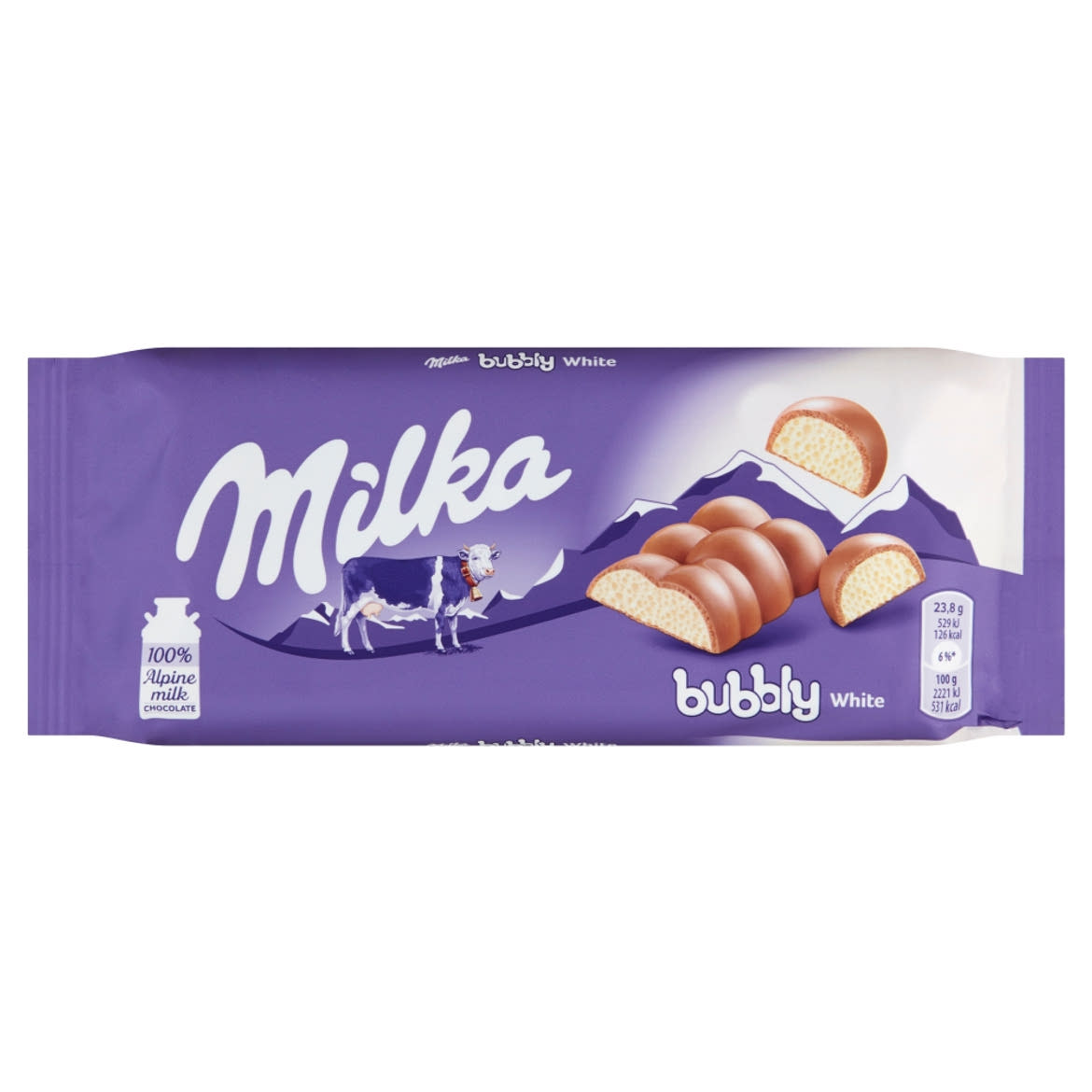 Milka Bubbly alpesi tejcsokoládé levegőbuborékos fehércsokoládé töltelékkel