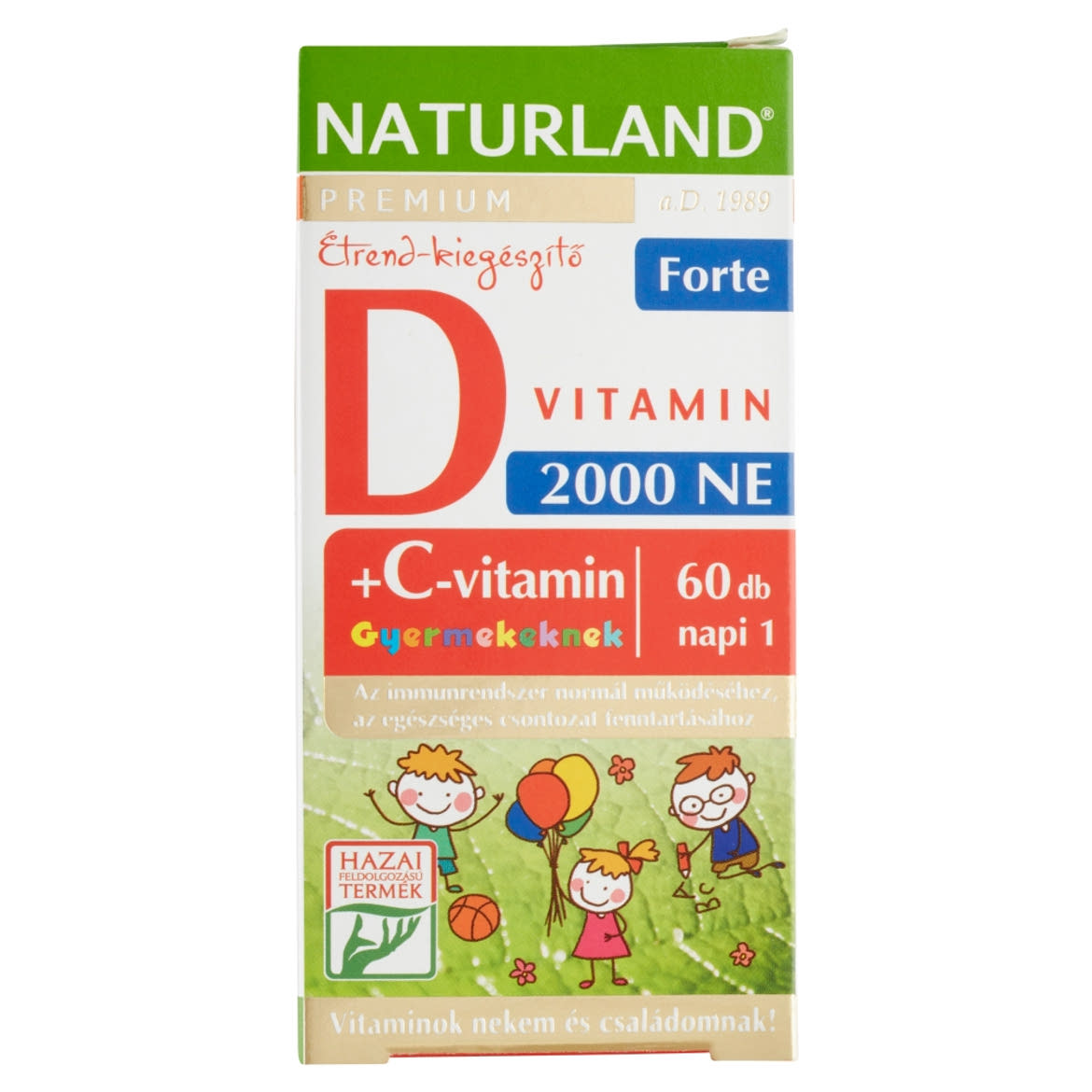 Naturland Premium D-vitamin 2000 NE + C-vitamin forte étrend-kiegészítő rágótabletta 890 g