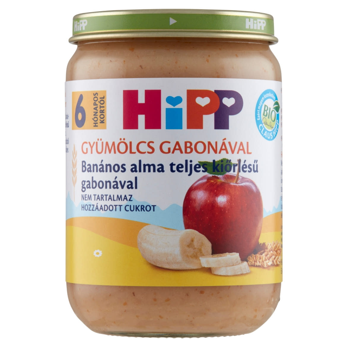 HiPP BIO banános alma teljes kiőrlésű gabonával bébidesszert 6 hónapos kortól