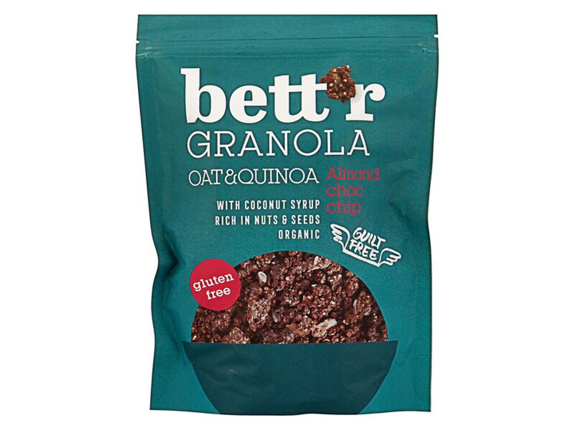 Bett'r Organic Bio granola gluténmentes zabból, mandulával, csokidarabkákkal és quinoával