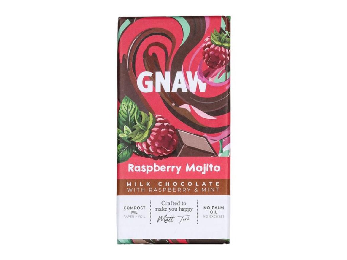 Gnaw Málnás mojito ízesítésű tejcsokoládé málnás ropogóssal 80g
