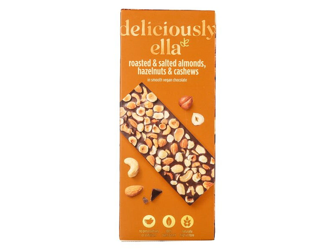 Deliciously Ella vegán csokoládé pörkölt, sós mandulával, mogyoróval és kesudióval