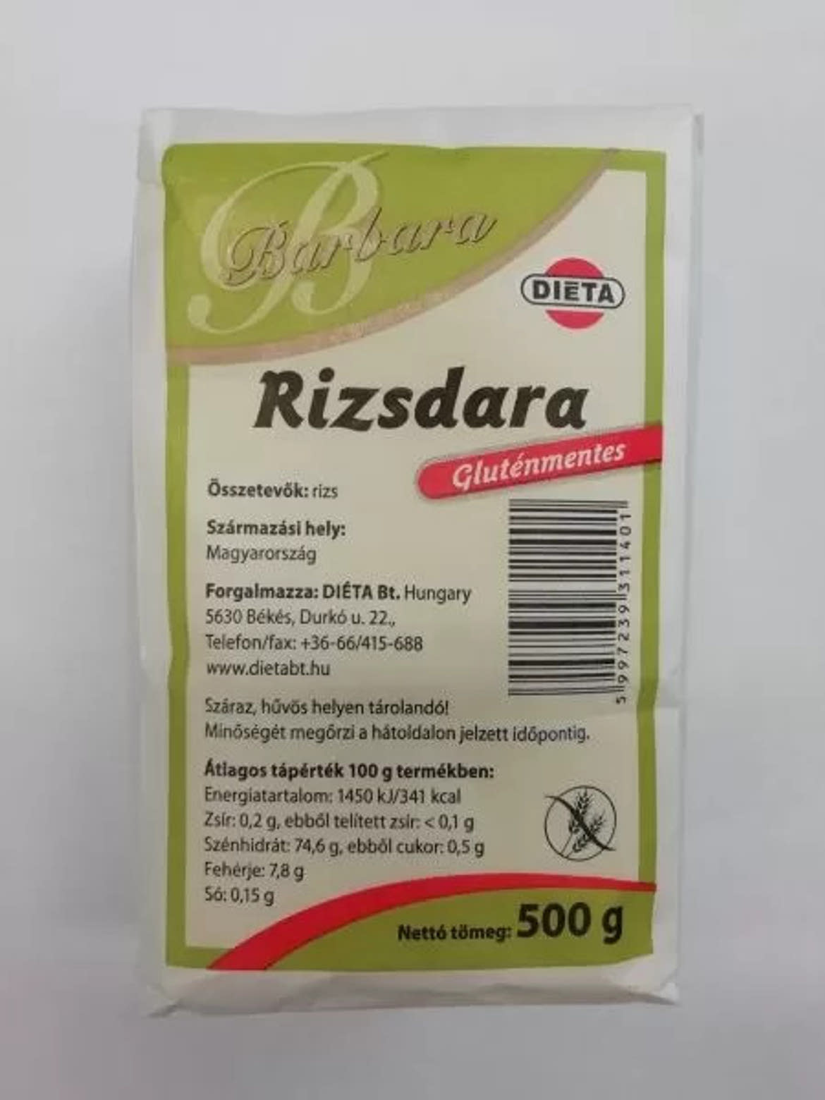 Barbara Gluténmentes rizsdara