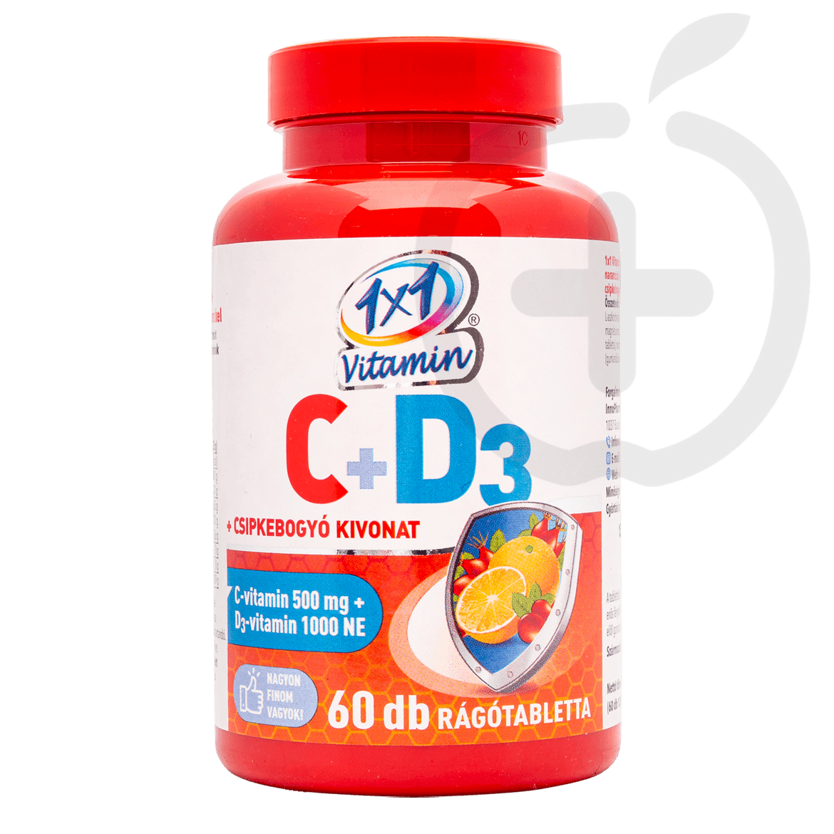 1x1 Vitamin C-vitamin 500 mg +D3-vitamin +csipkebogyó narancs ízű rágótabletta 60 db