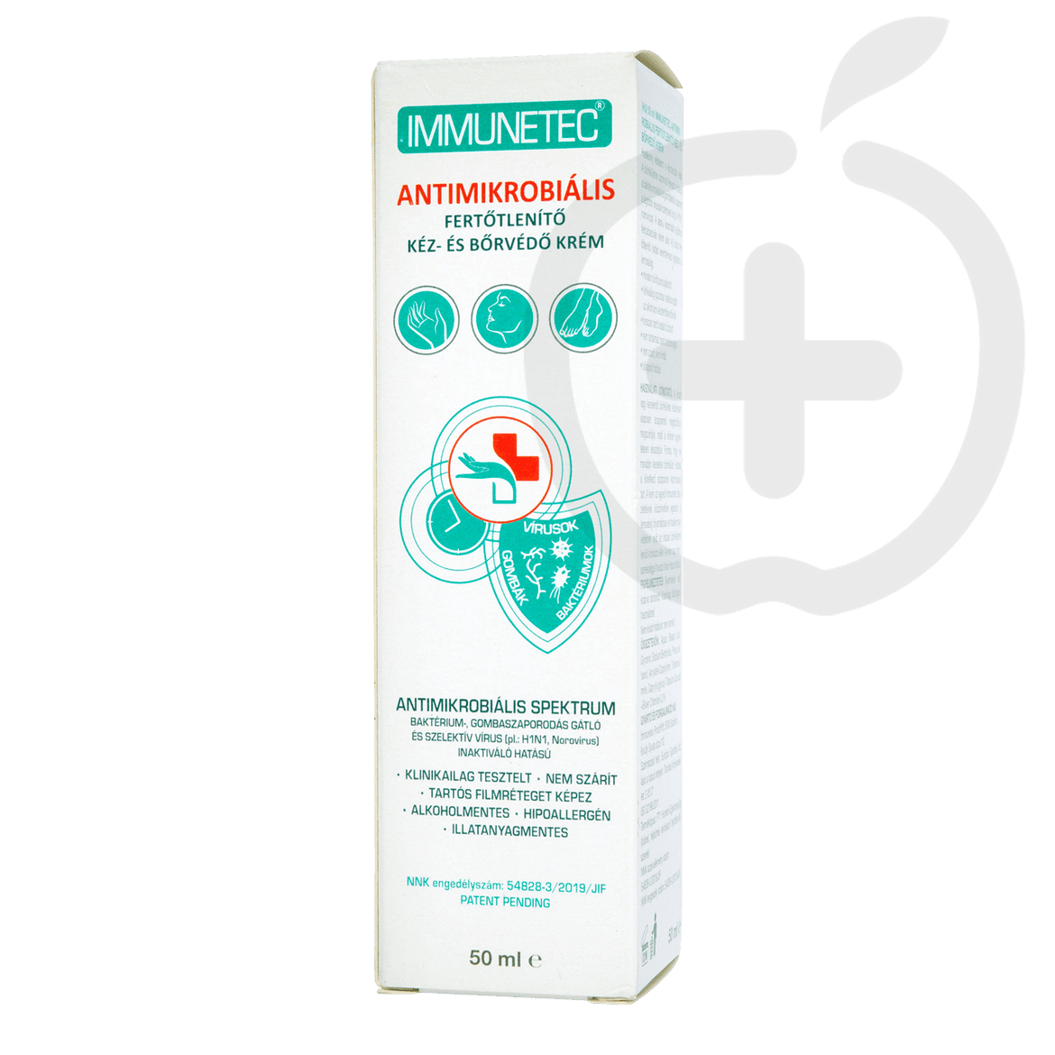 Immunetec antimikrobiális fertőtlenítő kéz- és bőrvédő krém 50 ml