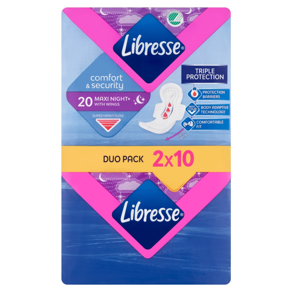 Libresse Maxi Goodnight+ Comfort & Security egészségügyi betét éjszakai használatra 2 x 10 db