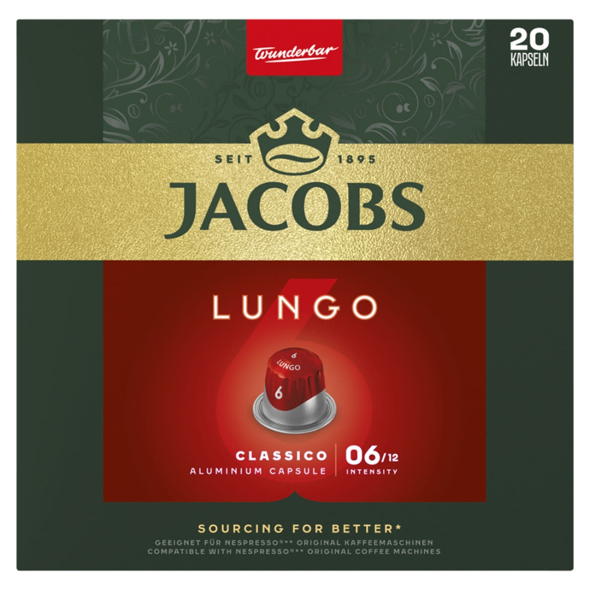 Jacobs Lungo 6 Classico őrölt-pörkölt kávé kapszulában