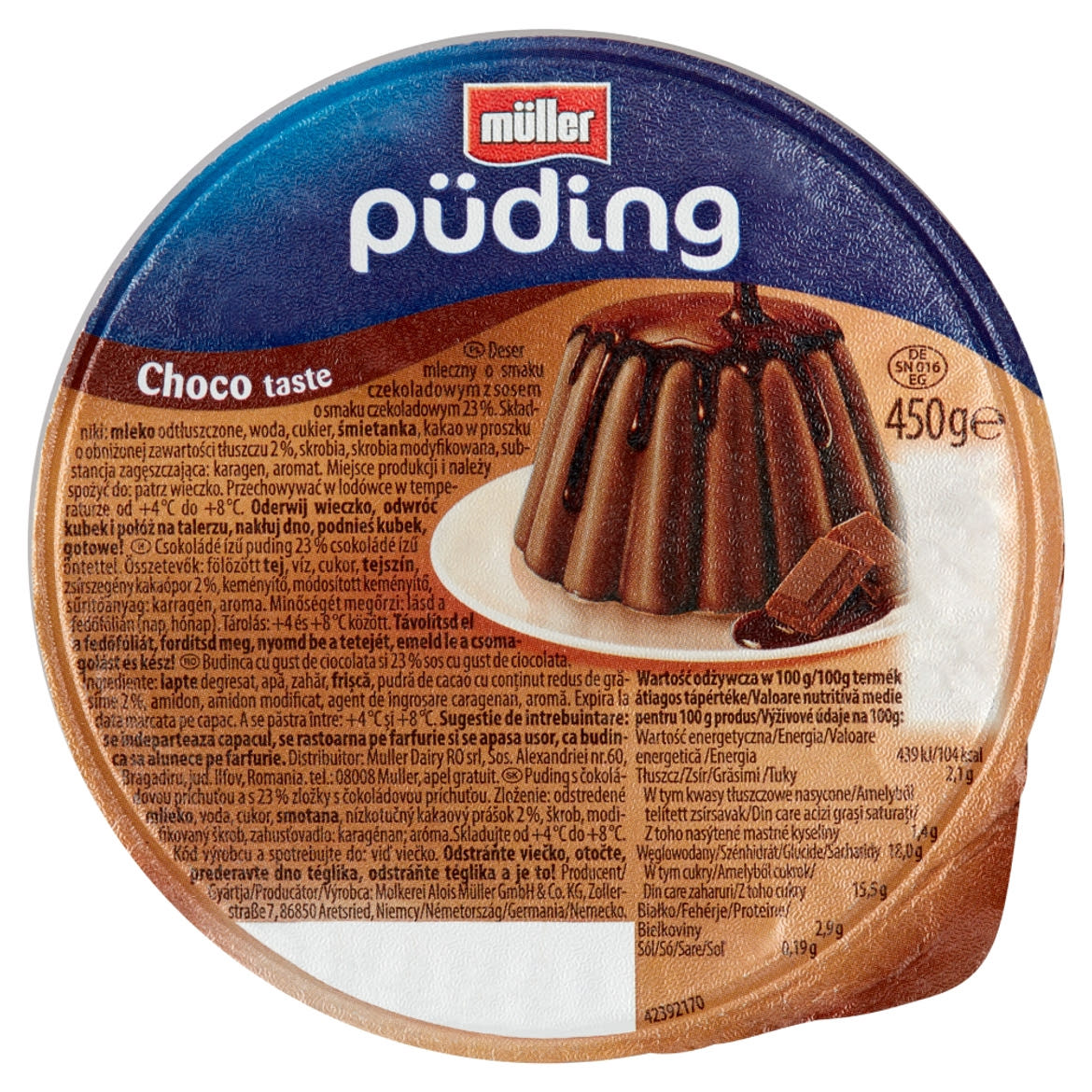 Müller csokoládé ízű puding csokoládé ízű öntettel