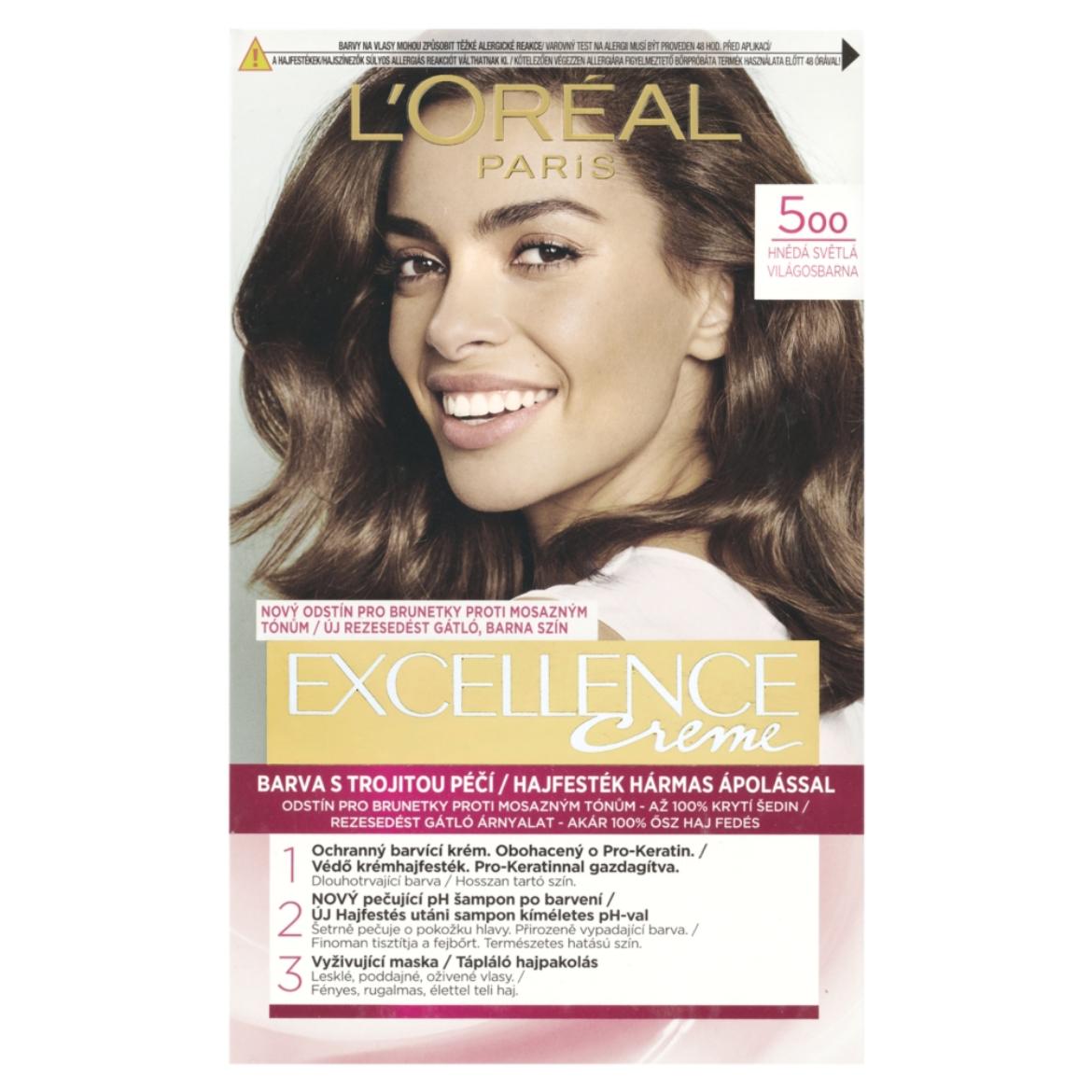 L'Oréal Paris Excellence Creme 500 Világosbarna hajfesték hármas ápolással