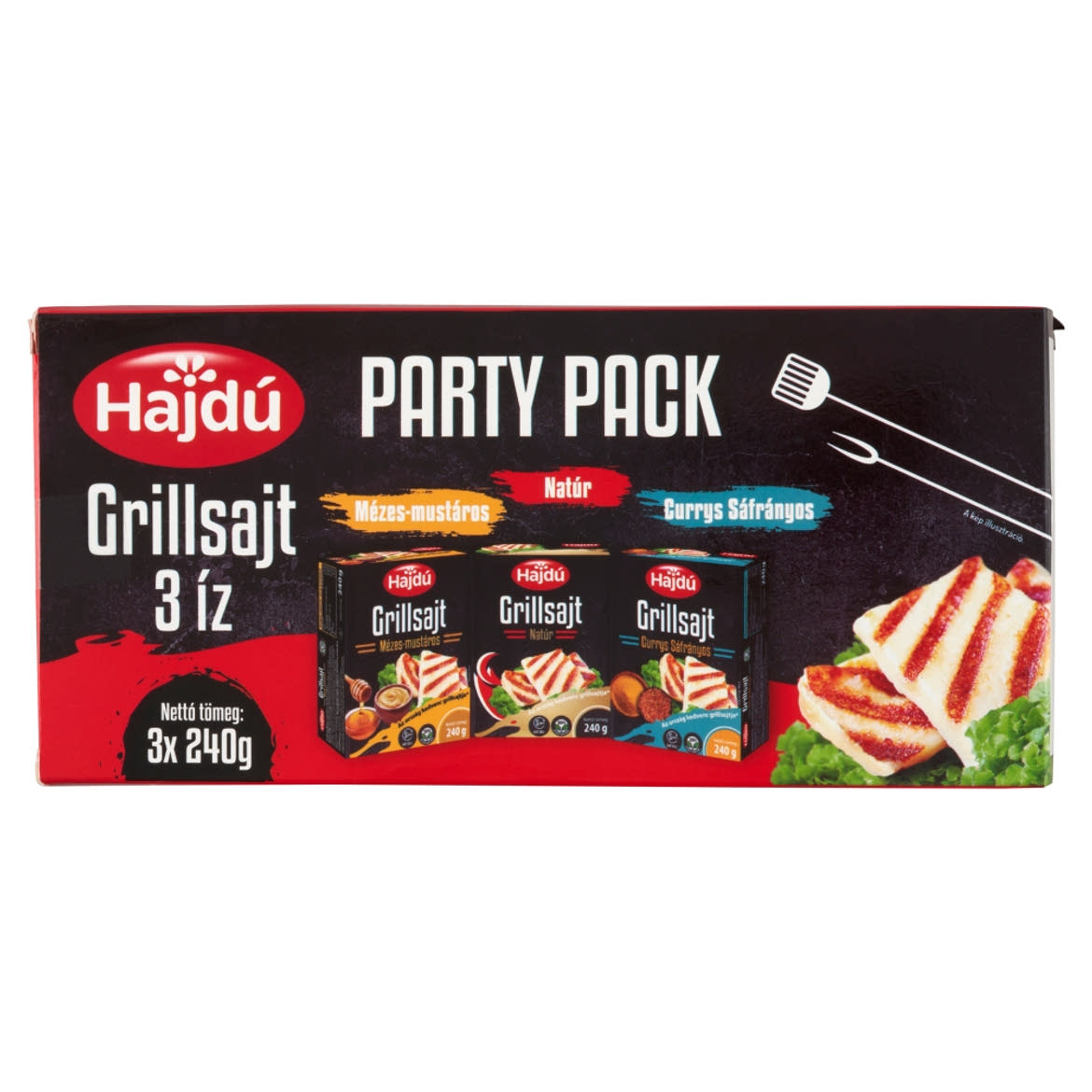 Hajdú Party Pack grillsajt 3 íz, mézes-mustáros, natúr, currys sáfrányos 3 x