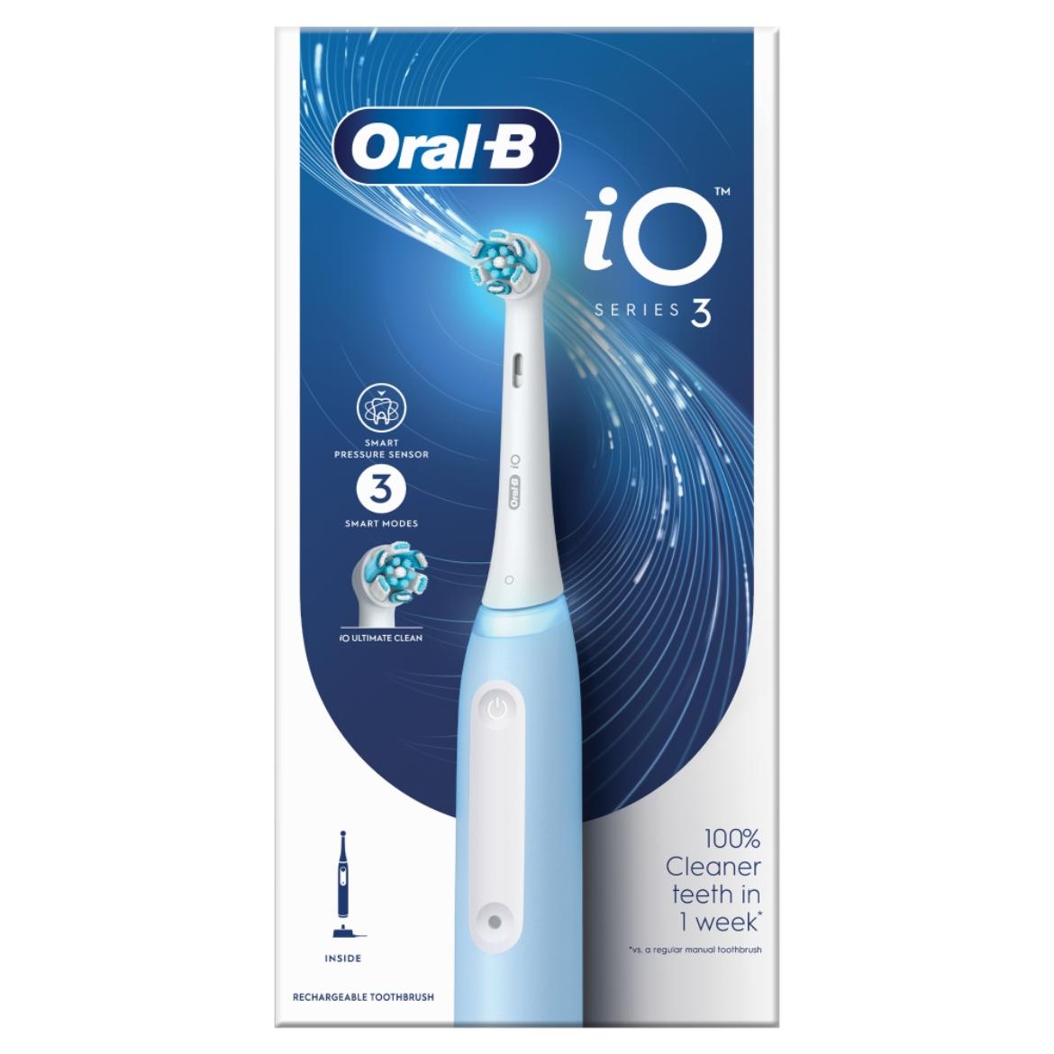 Oral-B iO 3 Elektromos Fogkefe, Kék, Braun Tervezéssel