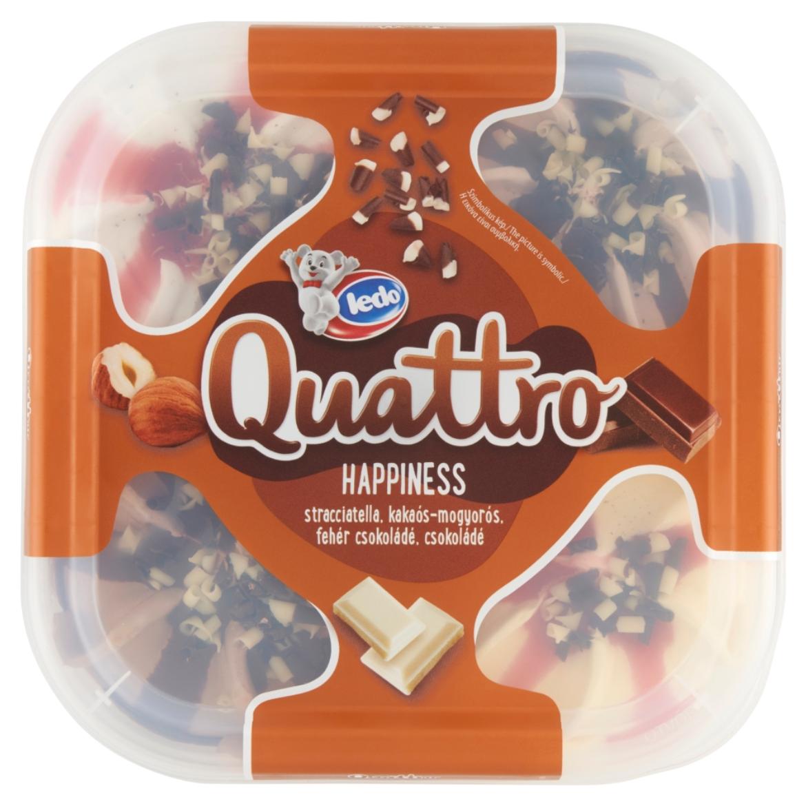 Ledo Quattro Happiness csokoládés, kakaós-mogyorós, fehér csokoládés, vaníliaízű jégkrém