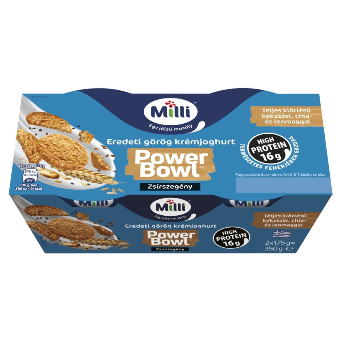 Milli Power Bowl zsírszegény eredeti görög krémjoghurt teljes kiőrlésű keksszel 2 x  (350 g)