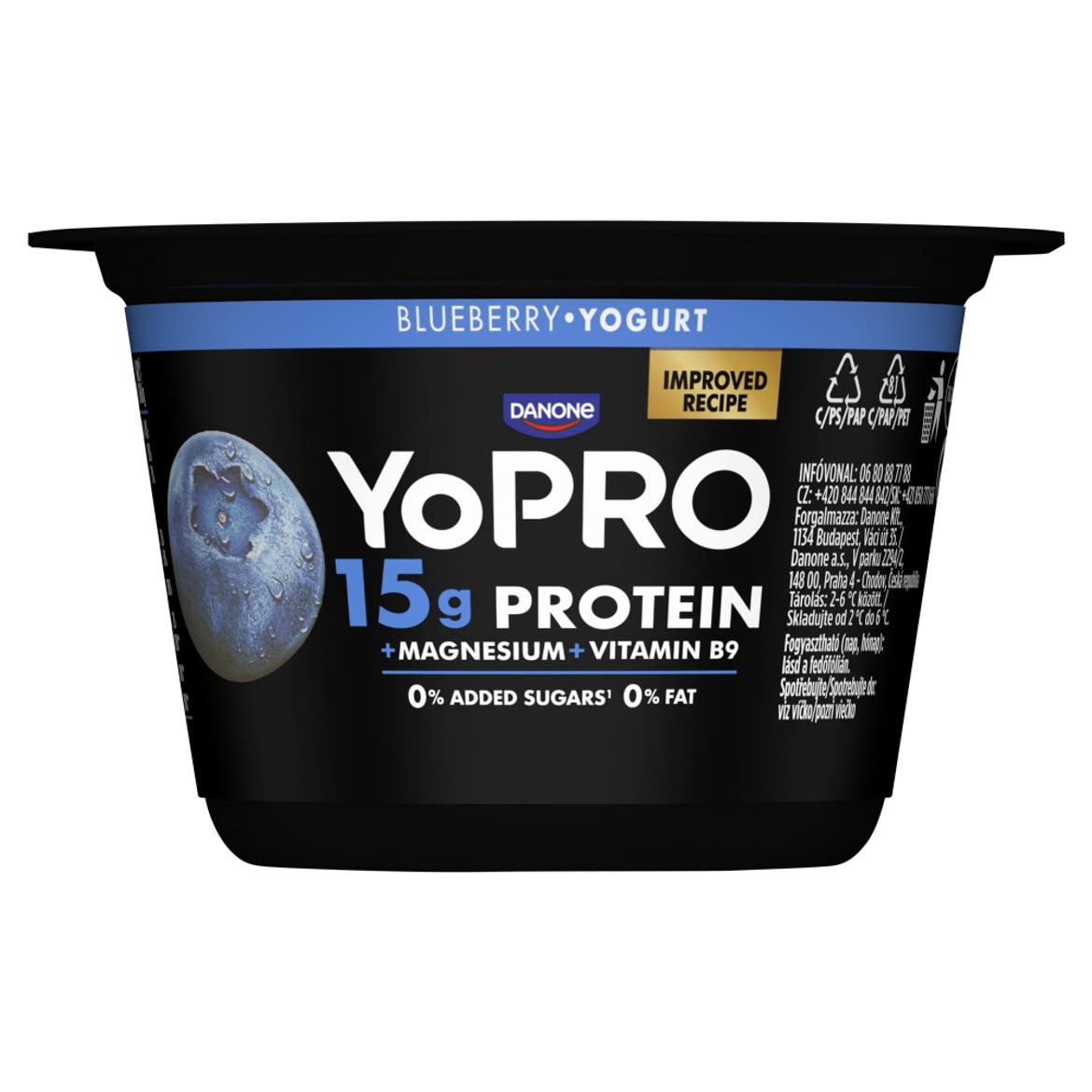 Danone YoPro magas fehérjetartalmú sovány tejkészítmény áfonyával, édesítőszerekkel