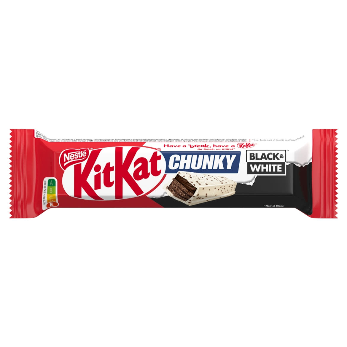KitKat Chunky Black & White kakaós ostya kakaós krémmel, rizspehellyel szórt fehér masszában