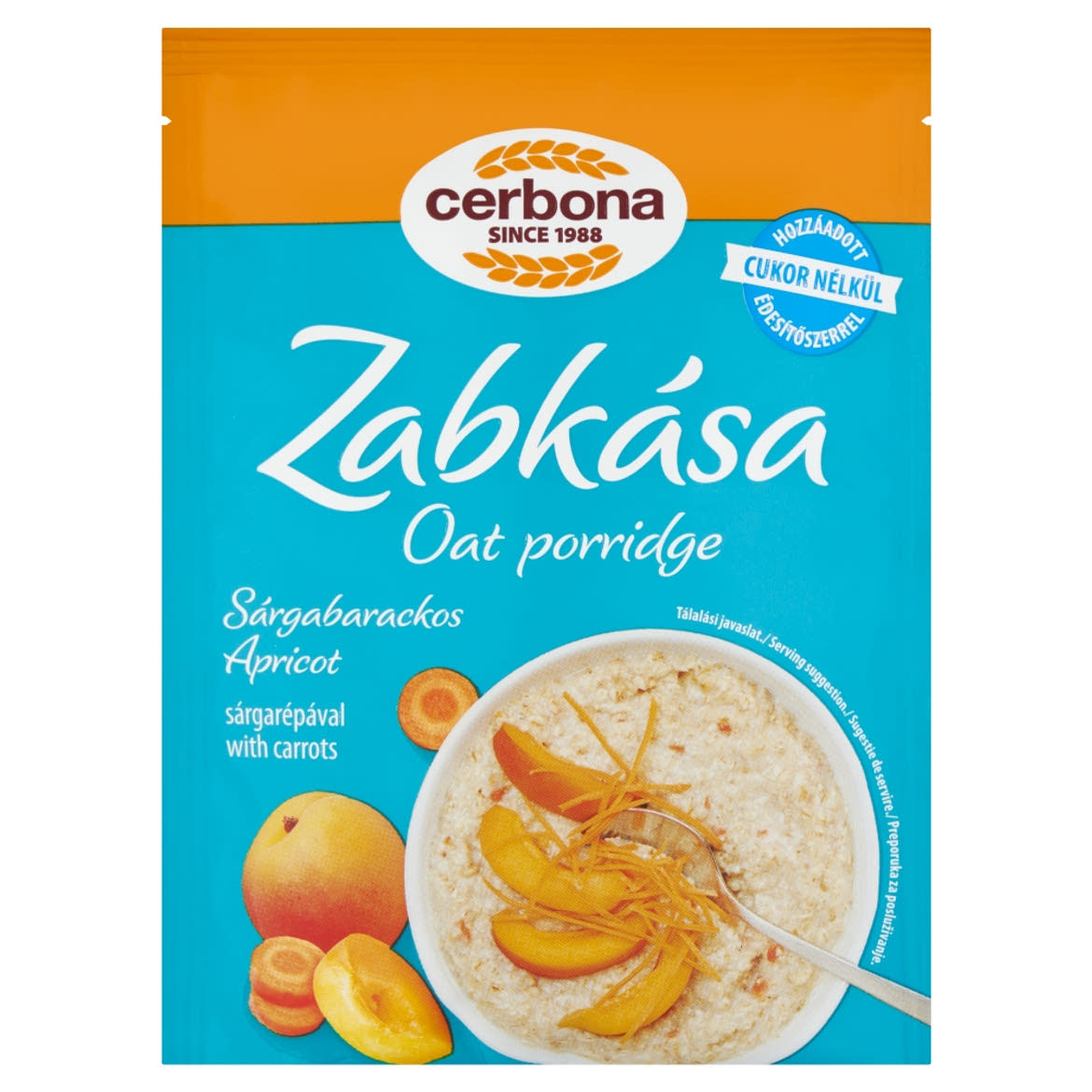 Cerbona sárgabarackos zabkása cukor hozzáadása nélkül, édesítőszerrel