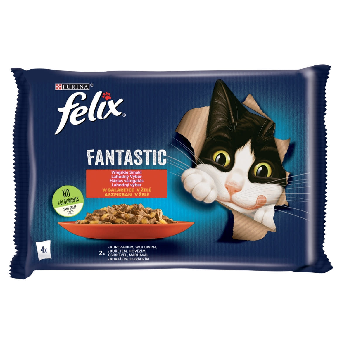 Felix Fantastic Marhával/Csirkével aszpikban nedves macskaeledel 4 x  (340 g)