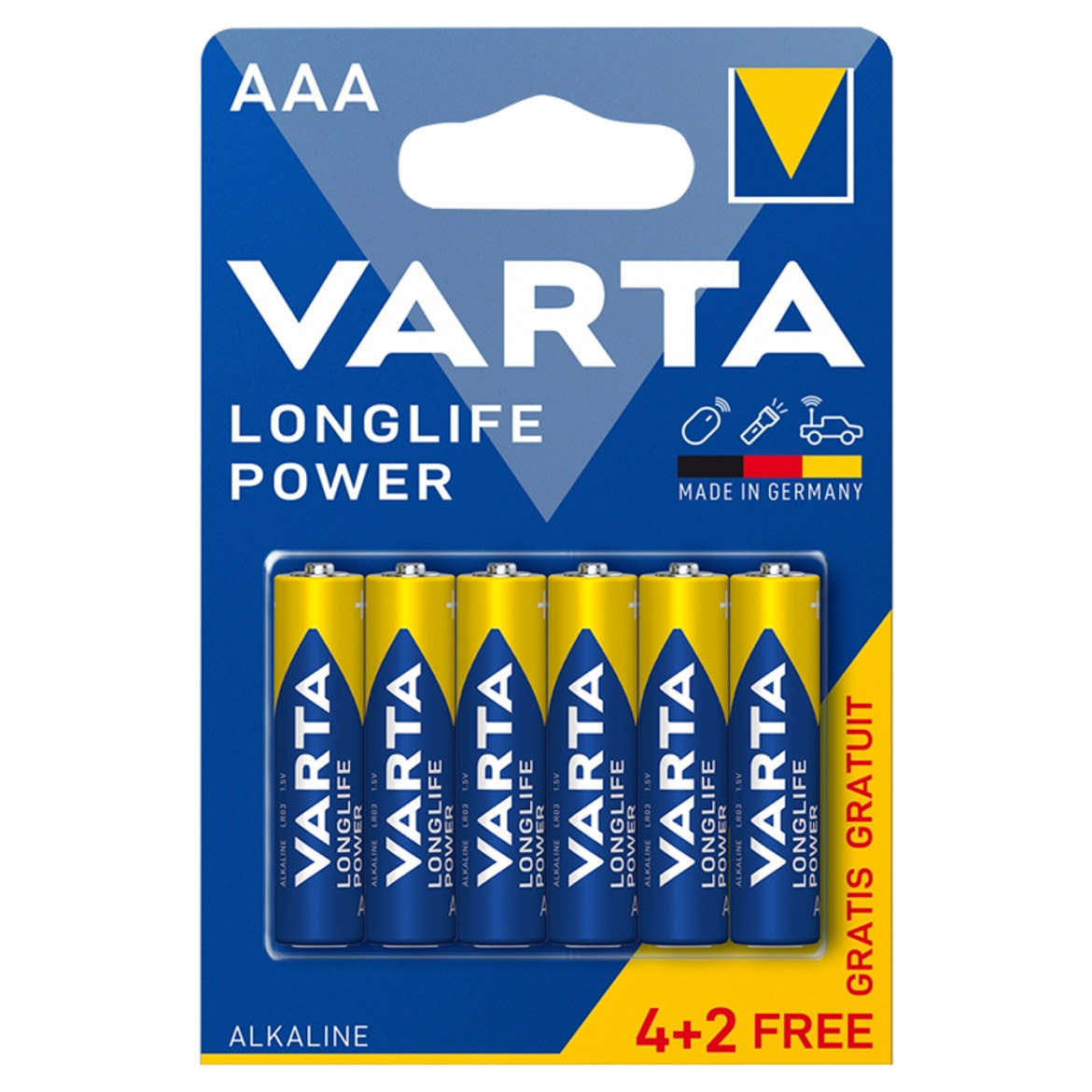 Varta Longlife Power AAA LR03 1,5 V nagy teljesítményű alkáli elem 6 db