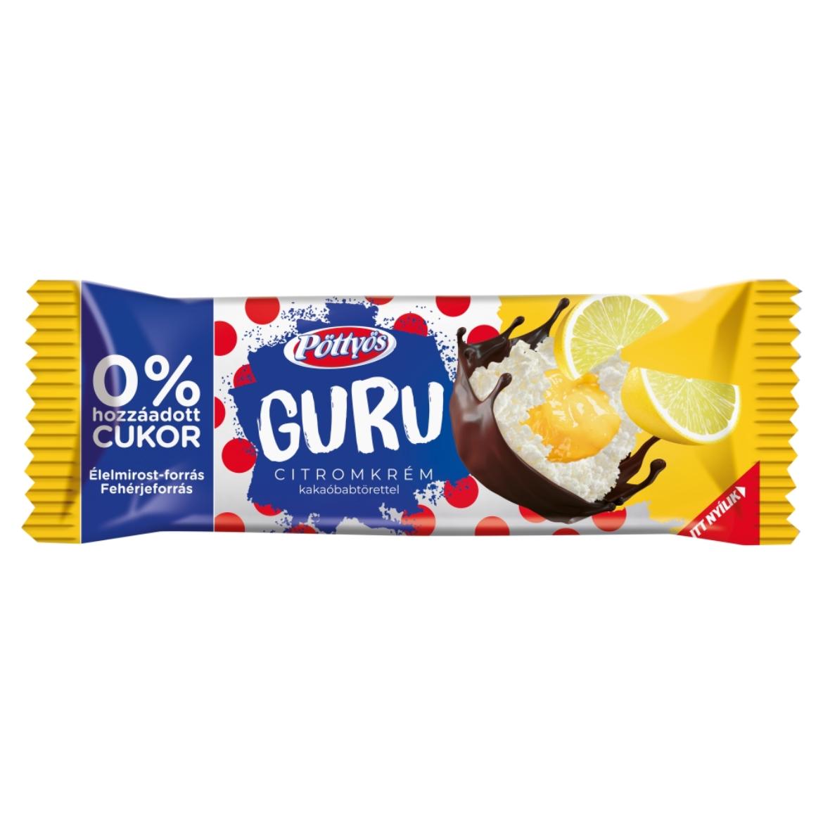 Pöttyös Guru 0% túródesszert kakaós étbevonattal, citromos krémtöltelékkel