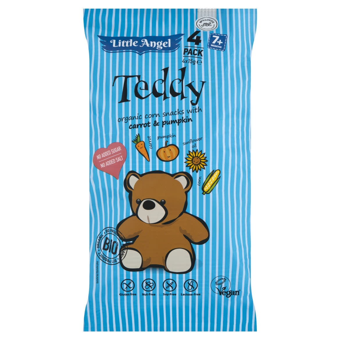 Little Angel Teddy extrudált kukoricás BIO snack répával és tökkel 7 hónapos kortól 4 x