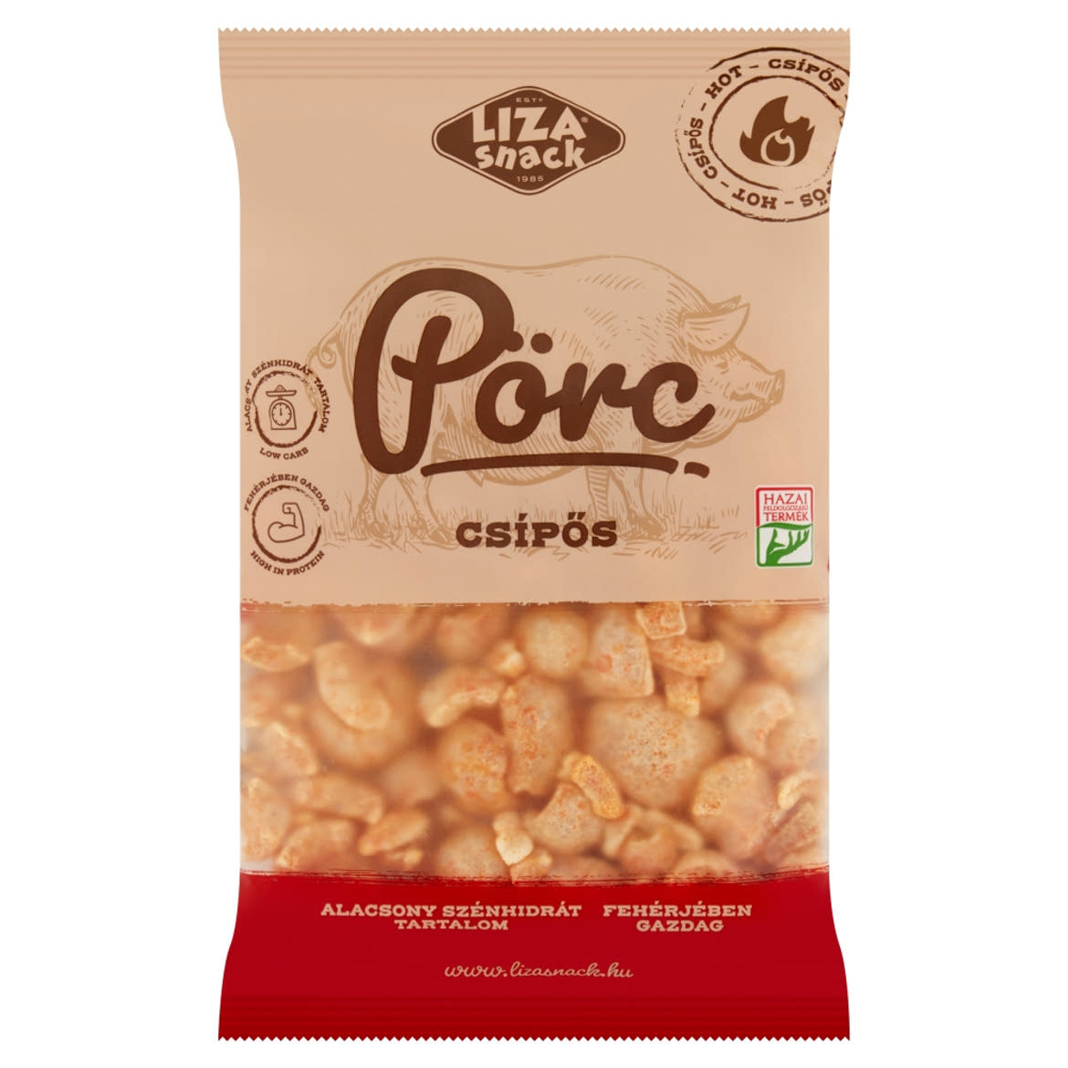 Liza Snack Pörc pikáns, csípős ízesítésű sertésbőrből készült ropogós snack