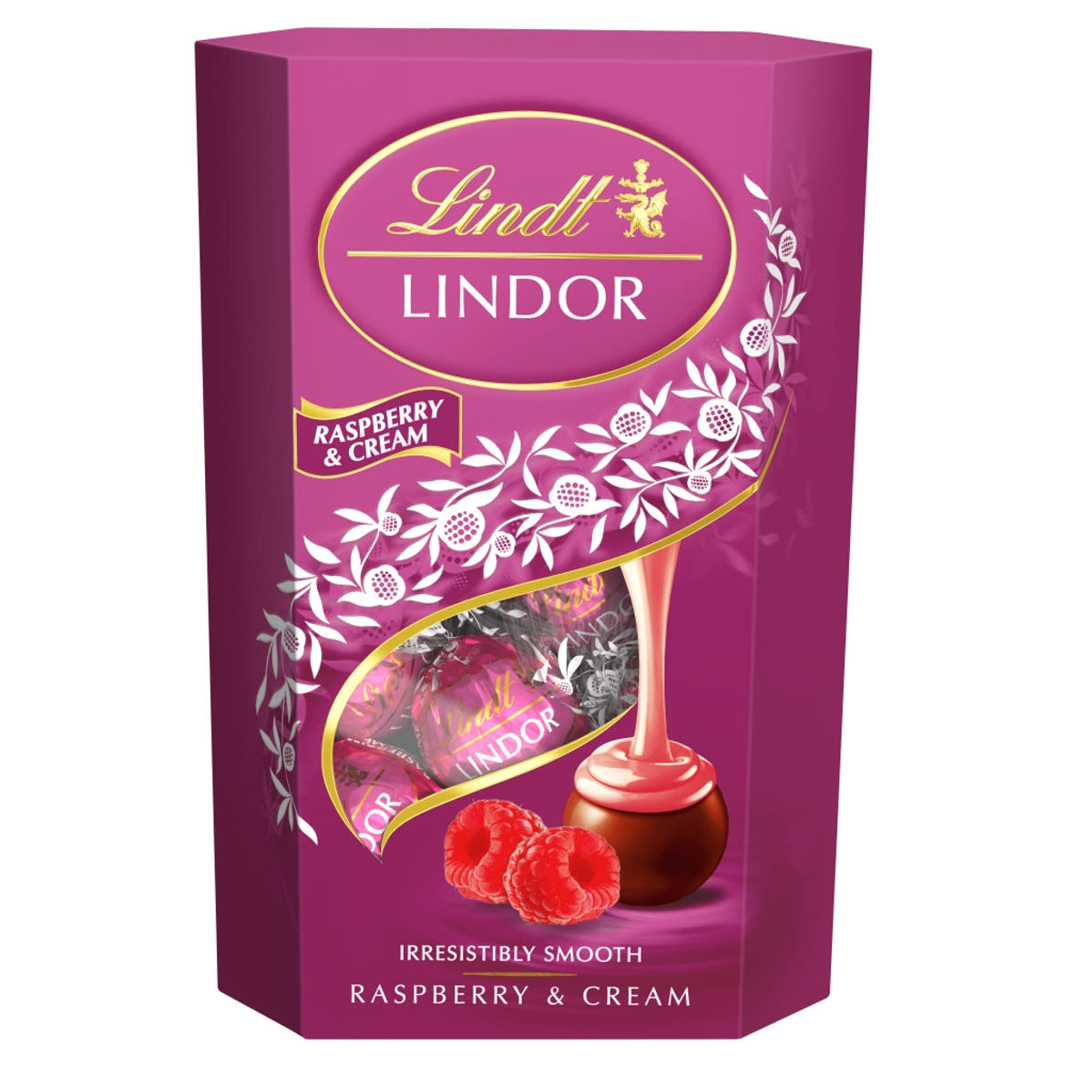 Lindt Lindor tejcsokoládé praliné lágyan olvadó málnás-tejszínes töltelékkel