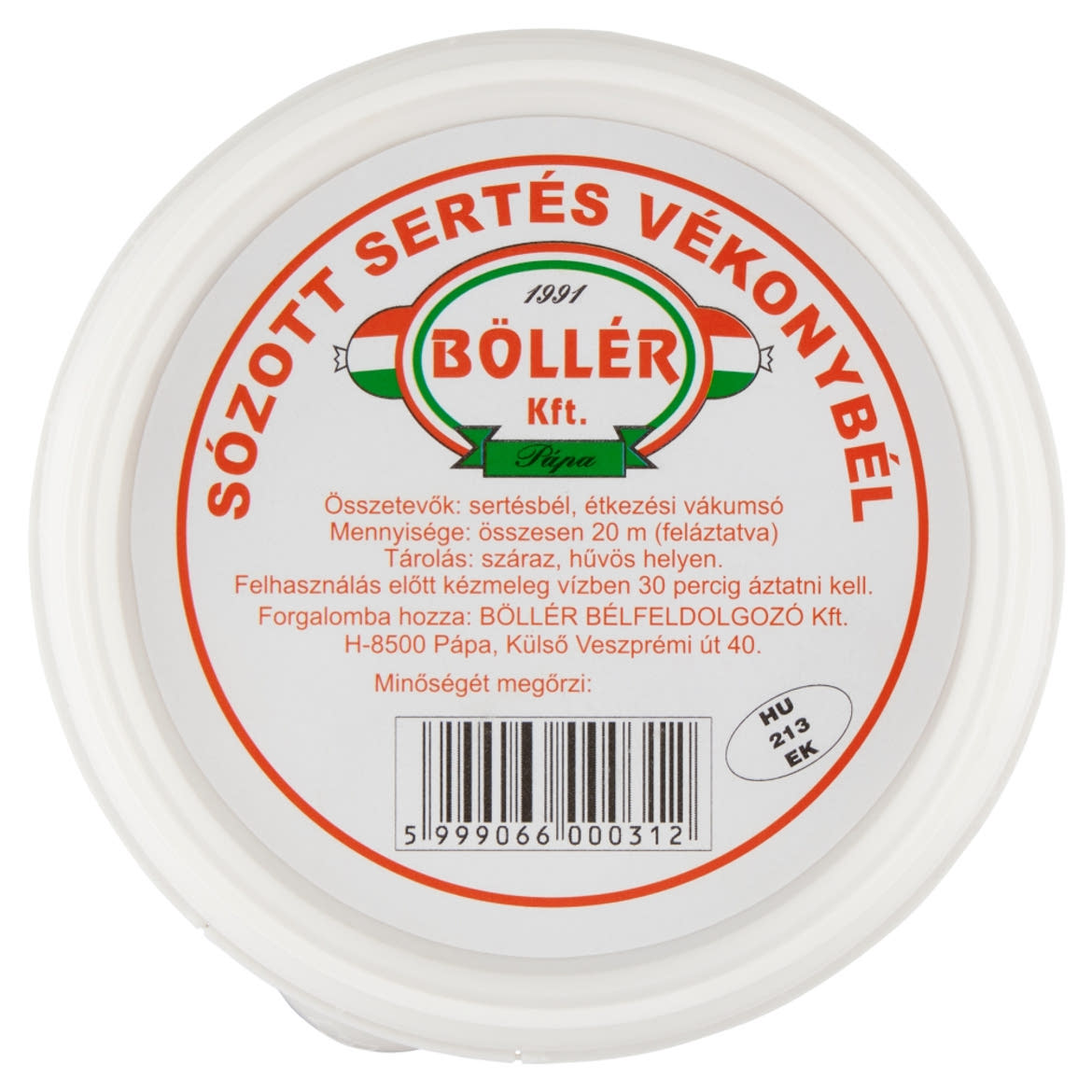 Böllér sózott sertés vékonybél dobozban 20 m
